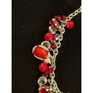 WHBM Necklace w/Red Bead Dangles, Bezel Set Rhinestones